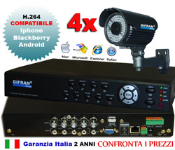 Kit Videosorveglianza completo DVR H.264 + Hard Disk + 4 telecamere Sony 700 TVL