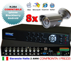 Kit Videosorveglianza 8 canali + DVR con HD + 8 telecamere a circuito chiuso 420 TVL